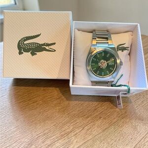 NWT Lacoste Green Dial Skeleton Watch Full Set Stainless Steel Croc Clasp ✨